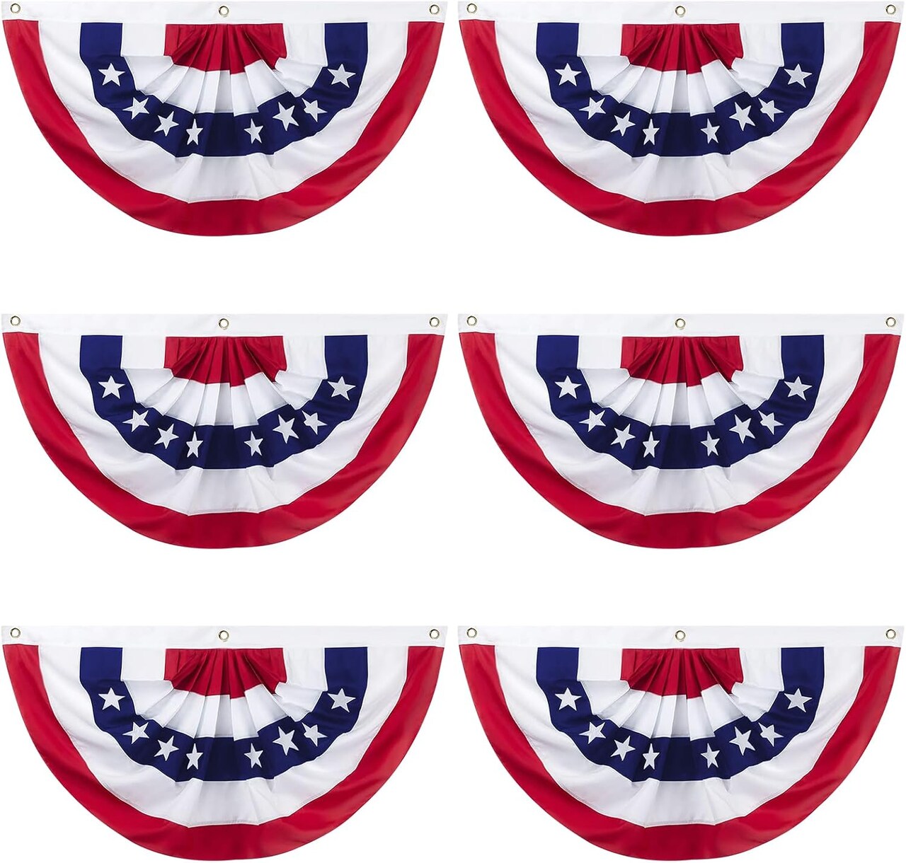 American Pleated Fan Flag,2 x 4 Ft USA Patriotic Half Fan Bunting Flag for 4th of July Memorial Day Indoor Outdoor Decoration (Set of 6)